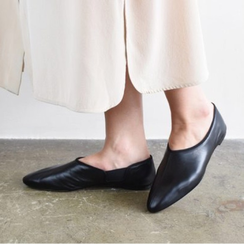 The Row Cara Black Leather Loafer Flats
